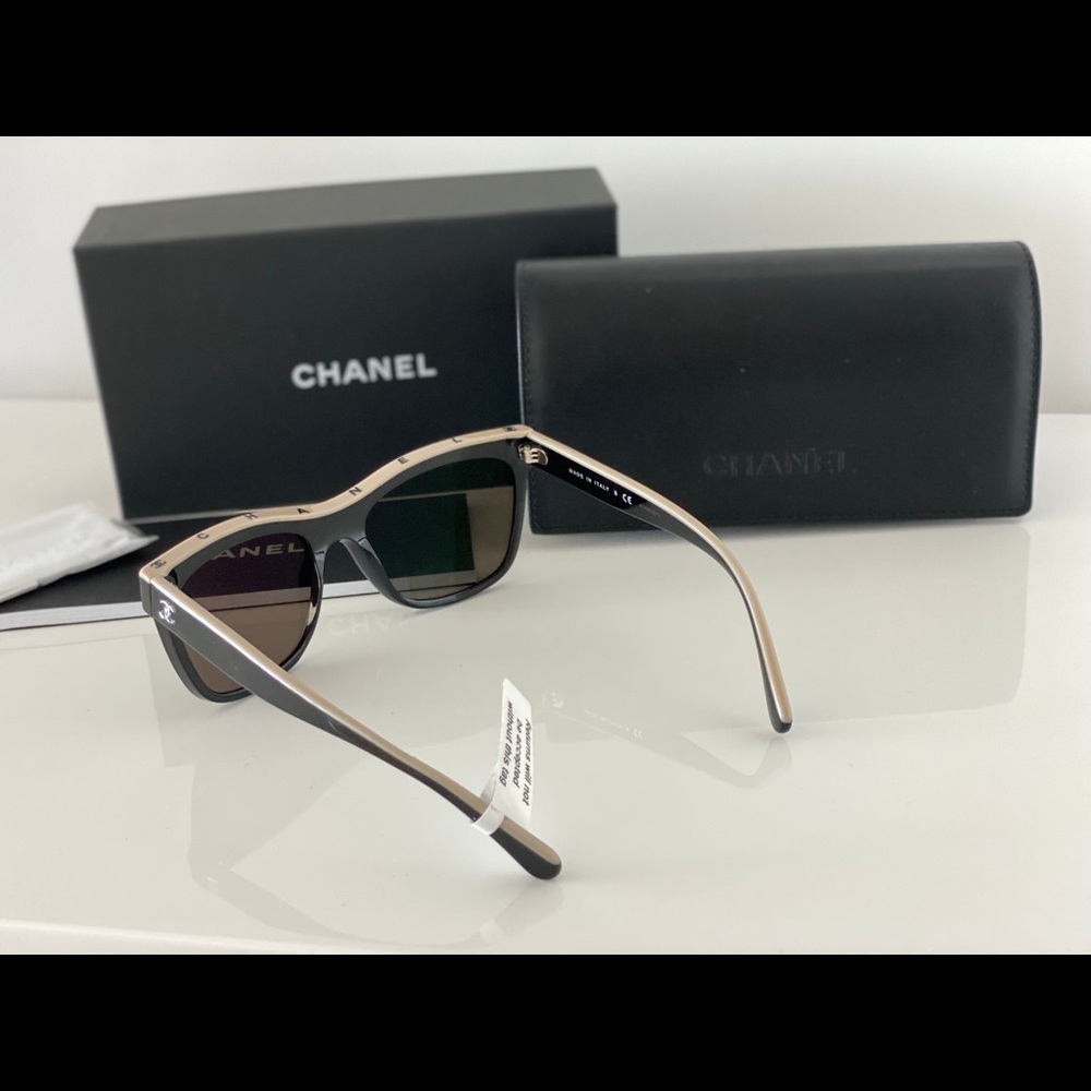 Chanel SQUARE SUNGLASSES Acetate Black & Beige